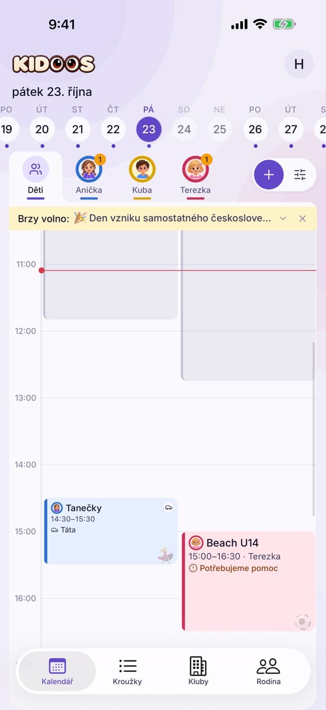 Den dítěte: škola a kroužky v aplikaci