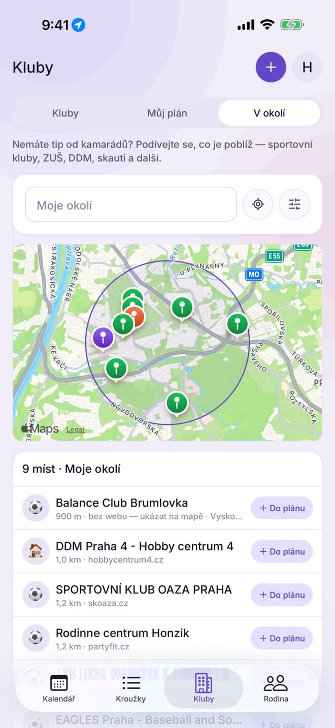 Kroužky v okolí na mapě
